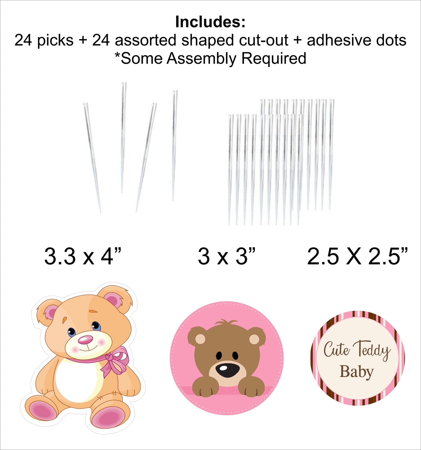 Cute Teddy Theme Welcome Baby Girl Cupcake Toppers for Decoration 