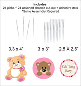 Cute Teddy Theme Welcome Baby Girl Cupcake Toppers for Decoration 