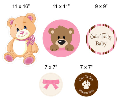 Cute Teddy Theme Welcome Baby Girl Cutouts 