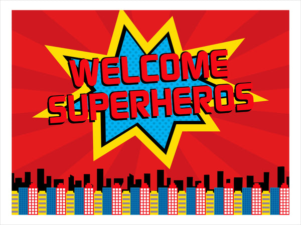 Super Hero Theme Birthday Party Welcome Board 