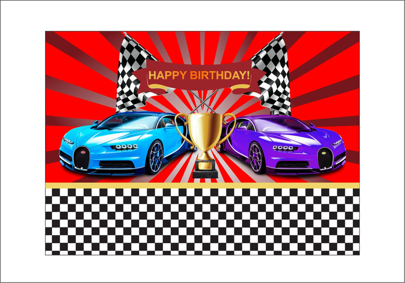 Personalize Ready Set Go Car Racing Backdrop Banner
