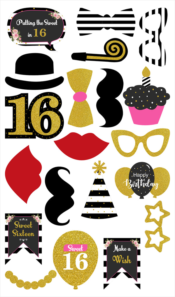 16th Birthday Party Photo Booth Props Kit