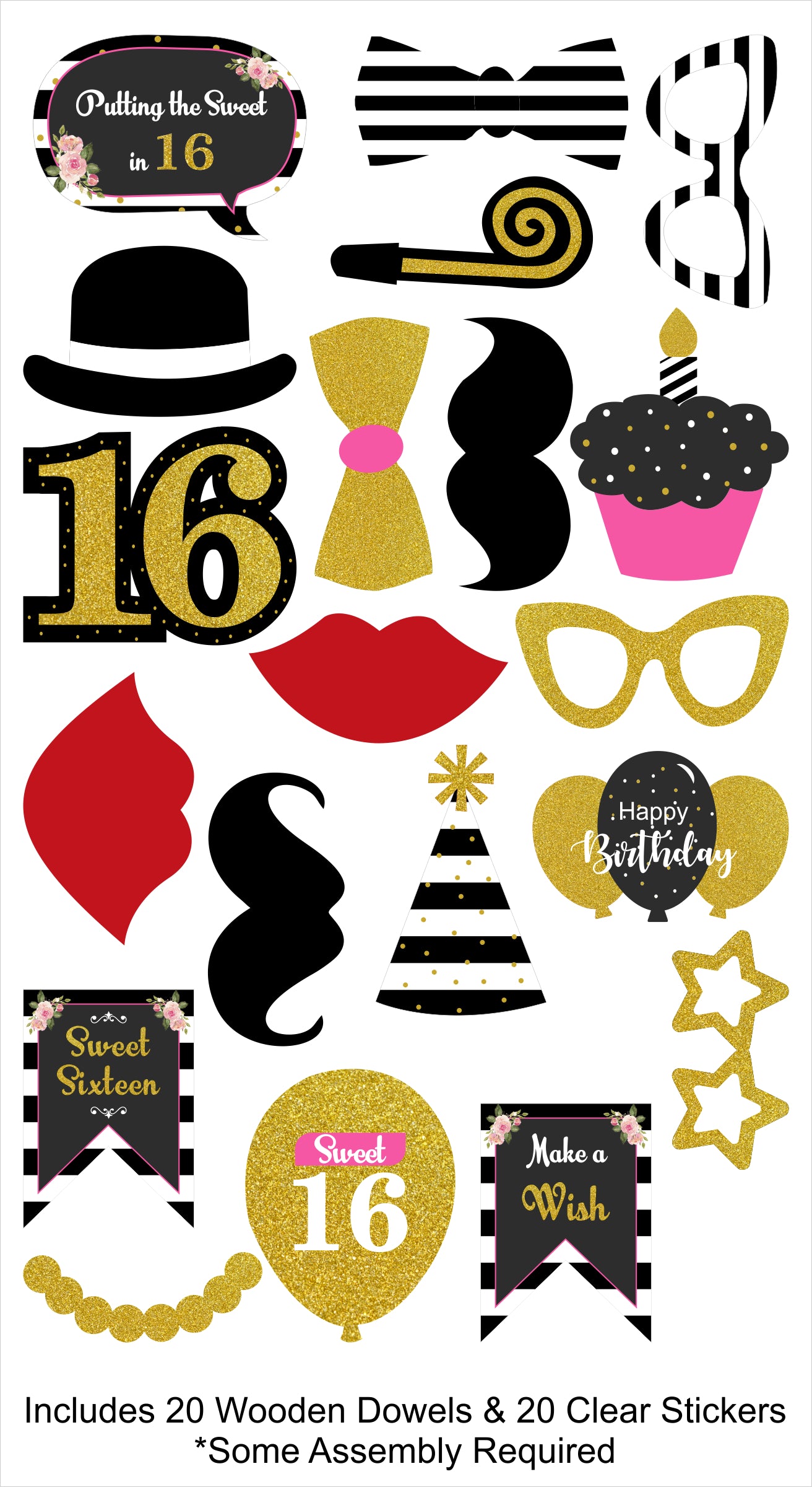 16th Birthday Party Photo Booth Props Kit