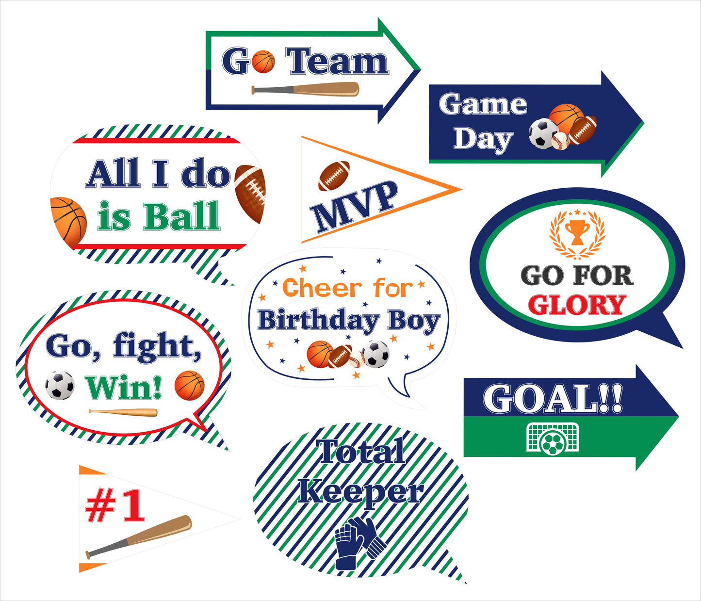 Sports  Theme Birthday Party Photo Booth Props Kit