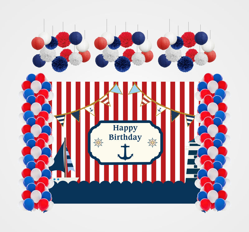 Buy Nautical Ahoy Theme Birthday Party Complete Decoration Kit, Party  Supplies