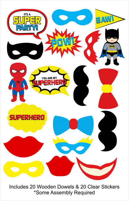 Super Hero Theme Birthday Party Photo Booth Props Kit