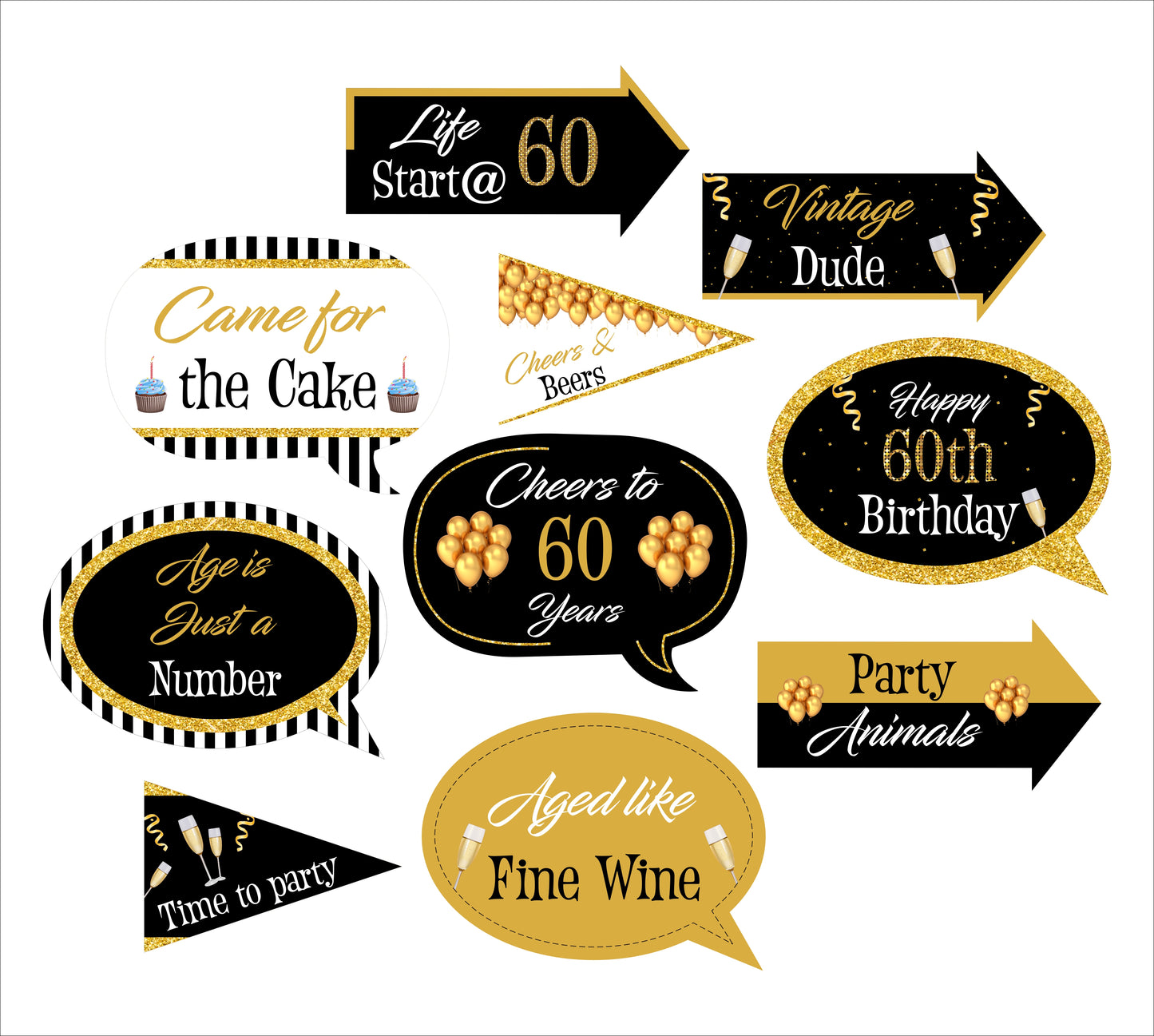 60Th Milestone Birthday Party Photo Booth Props Kit