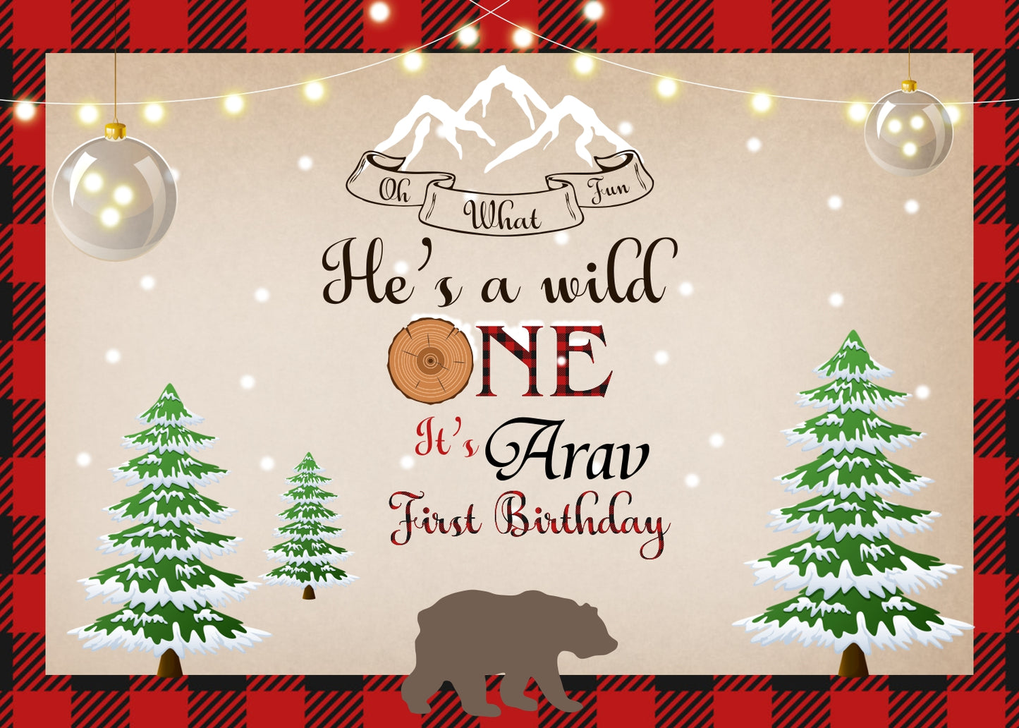 Personalize "Wild One" Birthday Party Backdrop Banner