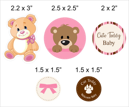 Cute Teddy Theme Welcome Baby Girl Paper Decorative Straws