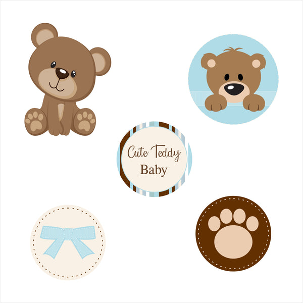 Cute Teddy Welcome Baby Boy Cake Topper Welcome Baby - Pack Of 12