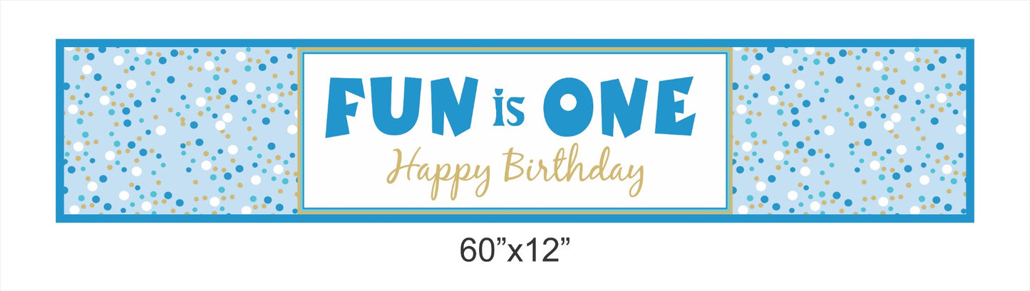 One Is Fun Boys Birthday Party Long Banner for Decoration