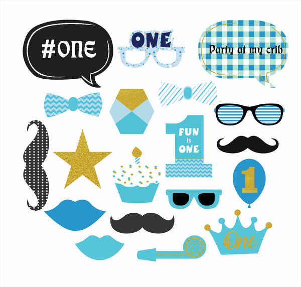 One Is Fun Theme Birthday Party Photo Booth Props Kit