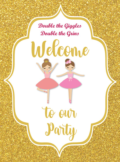 Twin Girls Theme Birthday Party Welcome Board