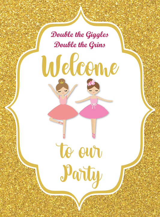 Twin Girls Theme Birthday Party Welcome Board