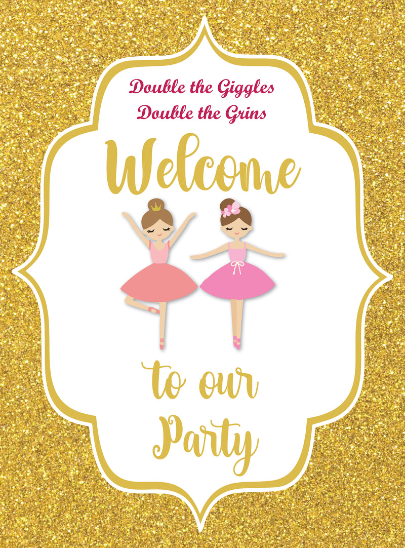 Twin Girls Theme Birthday Party Welcome Board