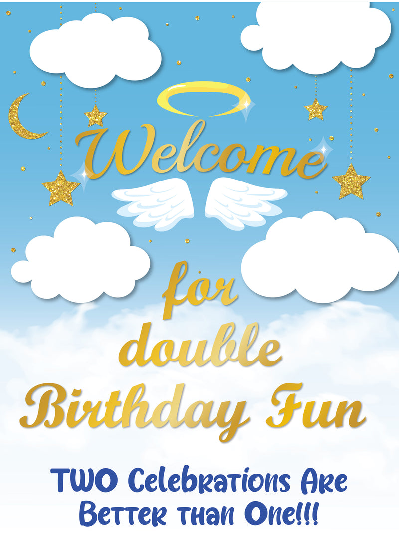 Twin Boys Theme Birthday Party Welcome Board