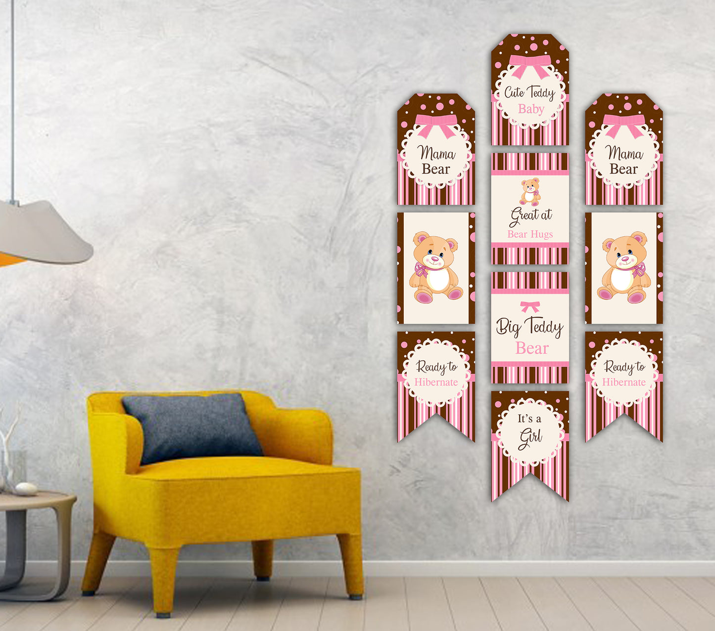 Cute Teddy Theme Welcome Baby Paper Girl Door Banner for Wall Decoration 