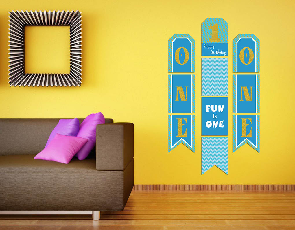 One Is Fun Boys Birthday Paper Door Banner for Wall Decoration
