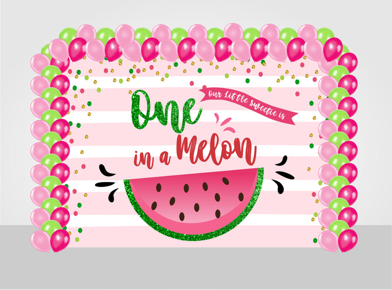 One In A Melon Theme Birthday Party Decoration Kit with Backdrop & Balloons