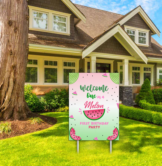 One In A Melon Theme Birthday Party Welcome Board 