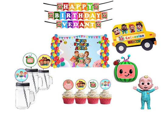 Cocomelon Theme Birthday Party Combo Kit with Backdrop & Decorations