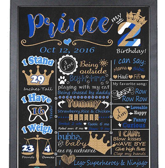 Prince Theme Customized Chalkboard/Milestone Board for Kids Birthday Party