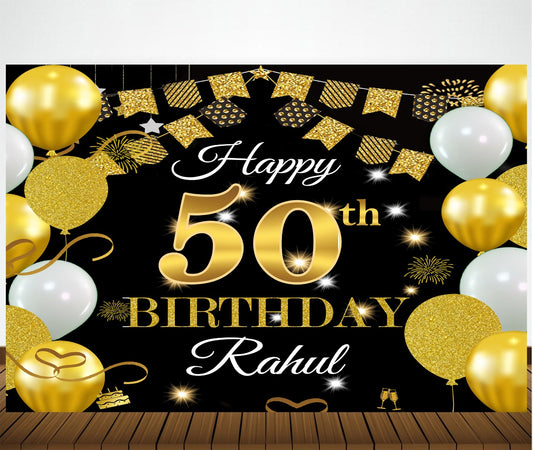 Personalize 50th Birthday Black Party Backdrop Banner