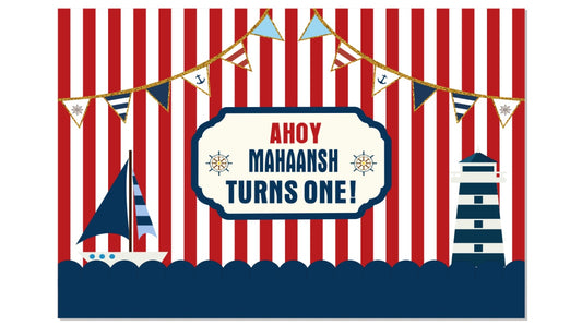 Personalize Nautical Ahoy Birthday Party Backdrop Banner
