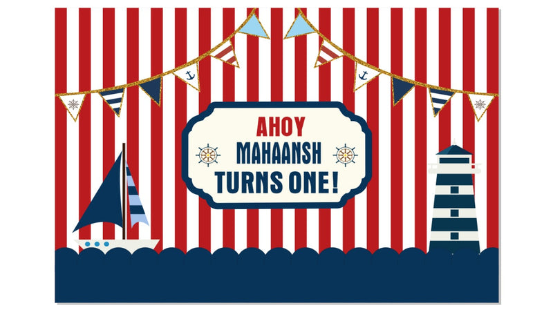 Personalize Nautical Ahoy Birthday Party Backdrop Banner