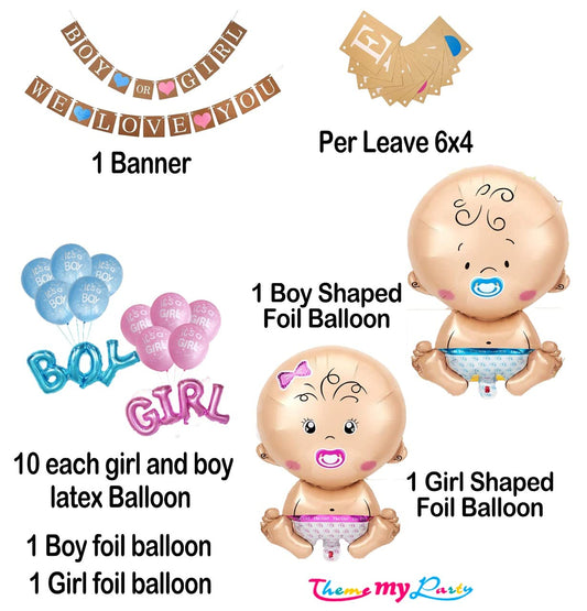 Boy Or Girl We Love You  25 pcs Baby Shower Decoration Combo for Banner and Metallic Blue, Pink Balloons and Foil Balloons