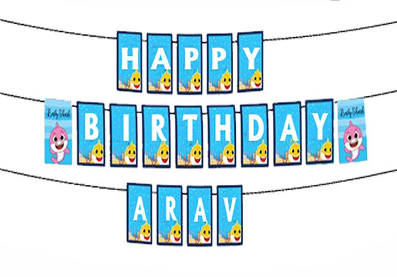 Personalized baby shark -Boys Banner For Birthday Decoration I Happy B –  Theme My Party