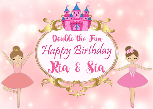Personalize Twins Birthday Backdrop Banner