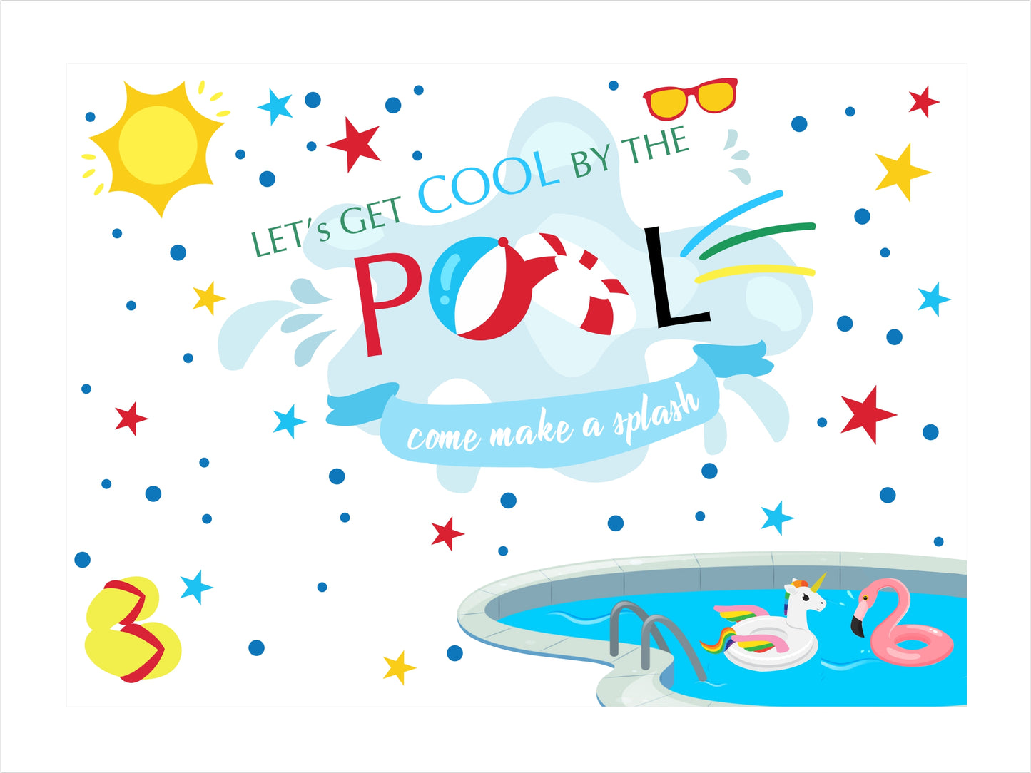 Pool Party Birthday Backdrop for Decorations