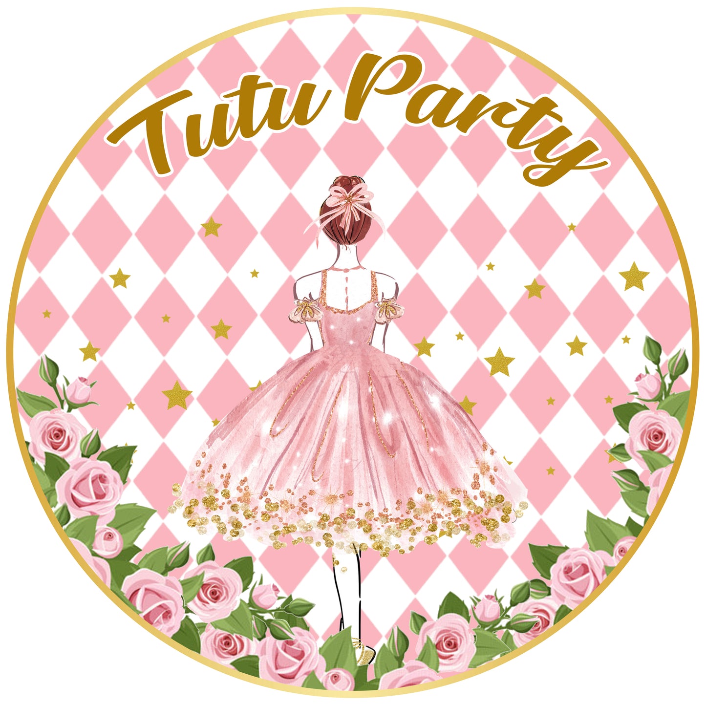 Ballerina Theme Round Birthday Party Backdrop
