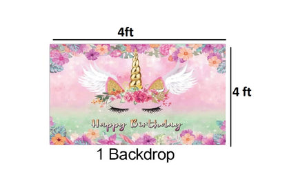Unicorn Theme Birthday Party Decoration Kit with Backdrop & Balloons