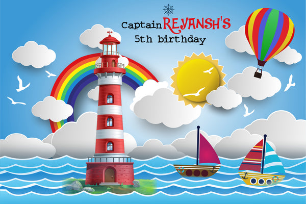 Personalize Nautical Birthday Party Backdrop Banner