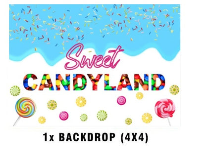 Candy Land Theme Birthday Party Decoration Kit with Backdrop & Balloons