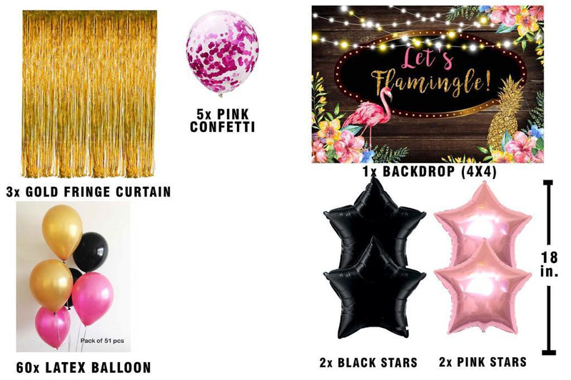 Flamingo Theme Birthday Party Decoration Kit with Backdrop & Balloons