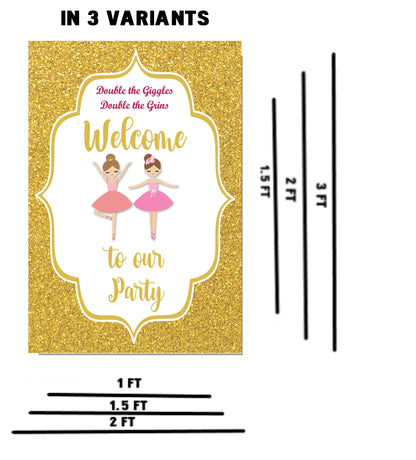 Twin Girls Theme Birthday Party Welcome Board