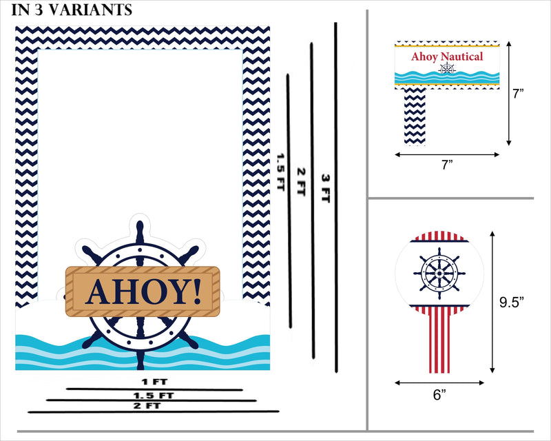 Nautical Ahoy  Theme Birthday Party Selfie Photo Booth Frame & Props