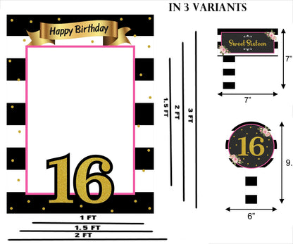 16th Birthday Party Selfie Photo Booth Frame & Props