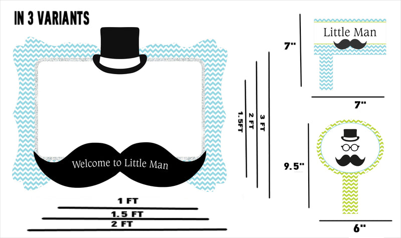 Little Man Theme Birthday Party Selfie Photo Booth Frame & Props
