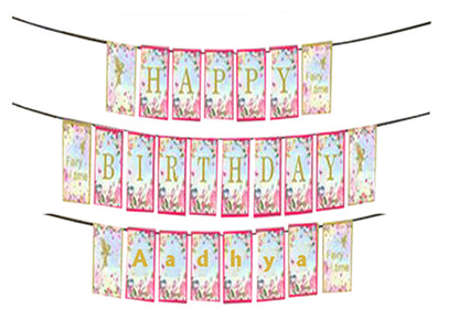 Personalized Butterflies & Fairies-Girls Banner For Birthday Decoration I Happy Birthday Banner