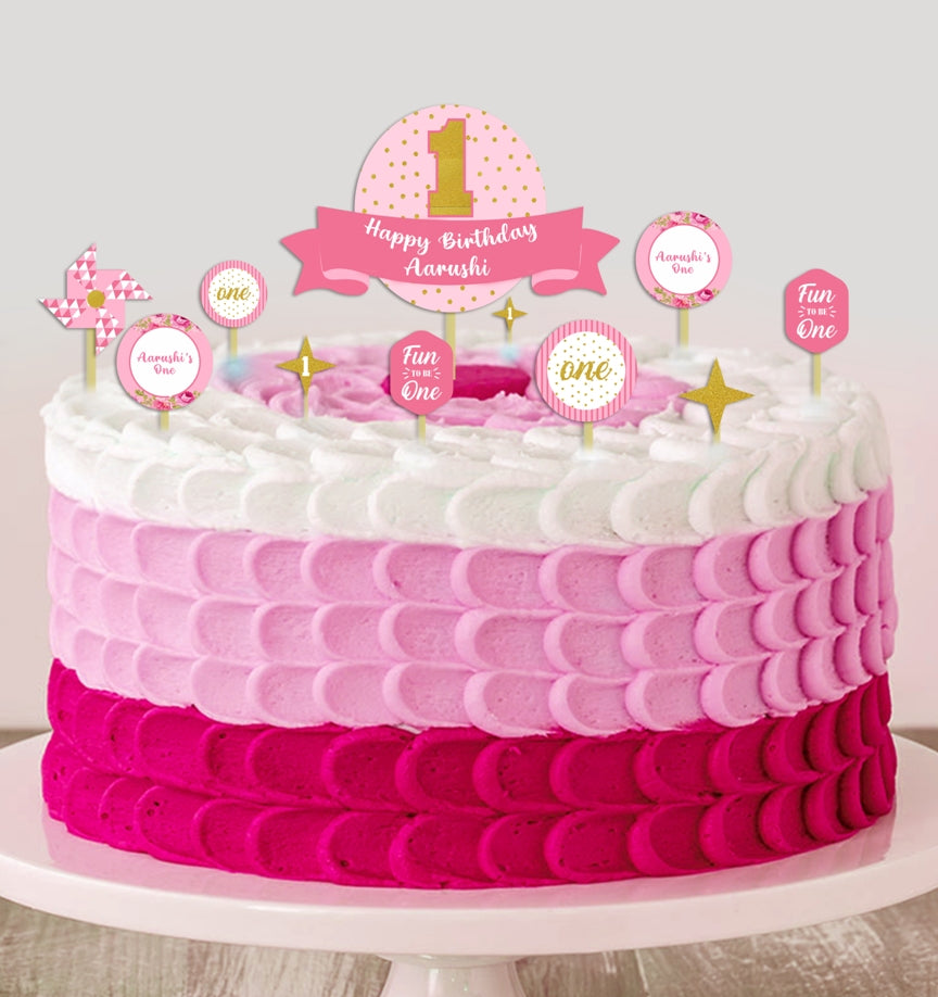 One is Fun First Birthday Party Cake Topper Kit for Decoration