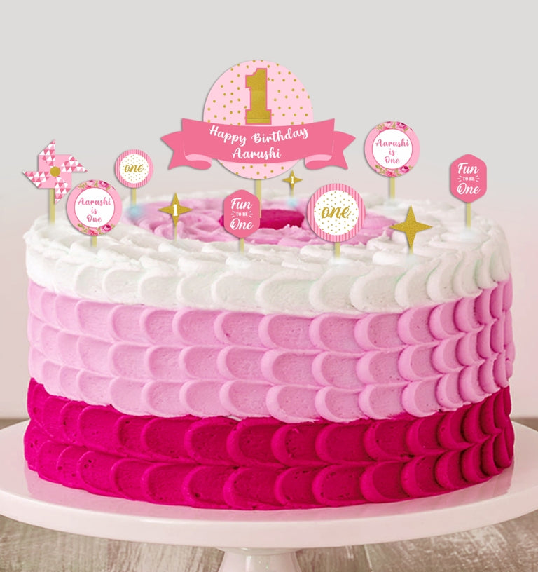 One is Fun First Birthday Party Cake Topper Kit for Decoration
