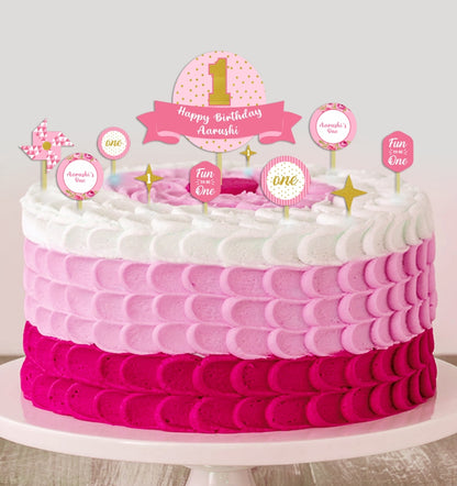 One is Fun First Birthday Party Cake Topper Kit for Decoration