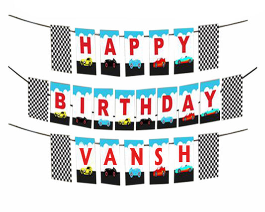 Personalized Car -Boys Banner For Birthday Decoration I Happy Birthday Banner