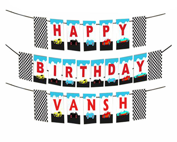 Personalized Car -Boys Banner For Birthday Decoration I Happy Birthday Banner
