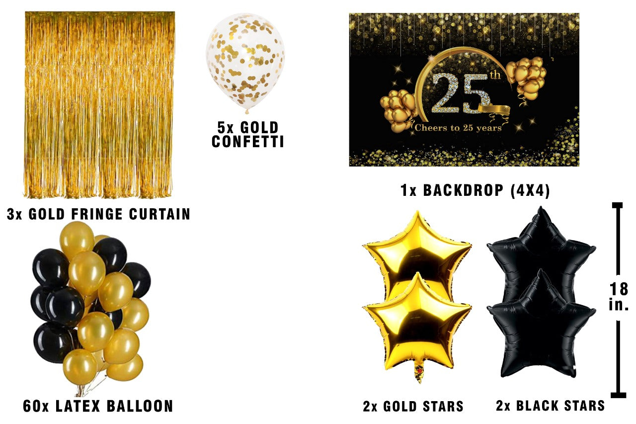 25th Anniversary Party Decoration Kit with Backdrop & Balloons