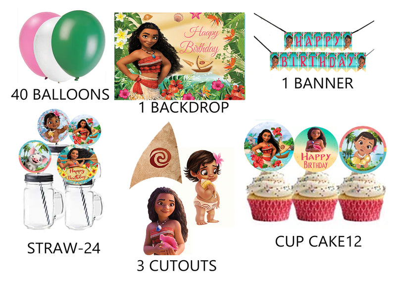 Moana Theme Birthday Party Combo Kit with Backdrop & Decorations